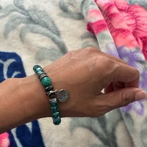 Elegant Green Beaded Bracelet with Tree Charm